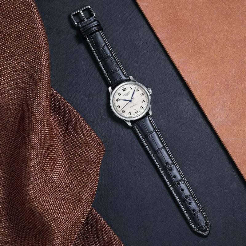 iStrap Leather Watch band Alligator Grain Calfskin Replacement Strap Stainless Steel Buckle Bracelet for Men Women-18mm 19mm 20mm 21mm 22mm 24mm-Black Brown - Image 2